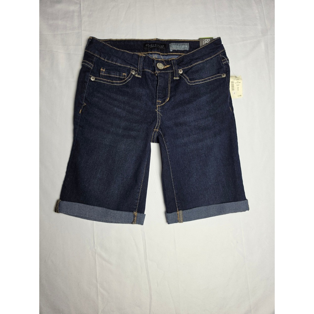 Aeropostale Womens Bermuda Denim Shorts Dark Wash Cuffed Size 0 7921 LXCWCH8